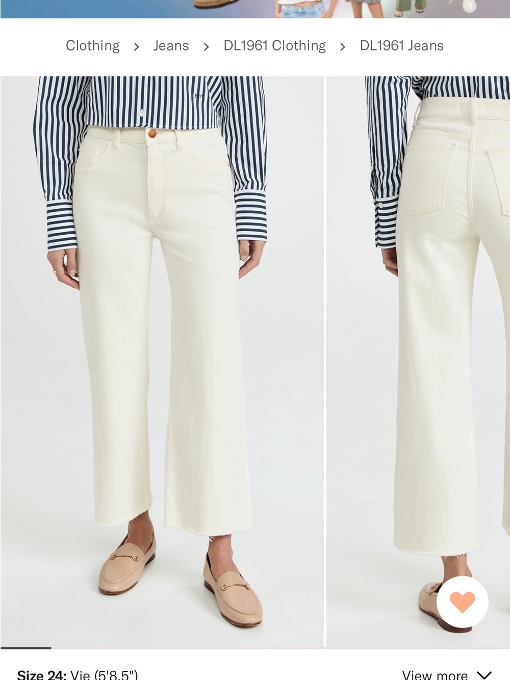 DL 1961 Hepburn wide leg high rise, jeans, size 27 in color eggshell